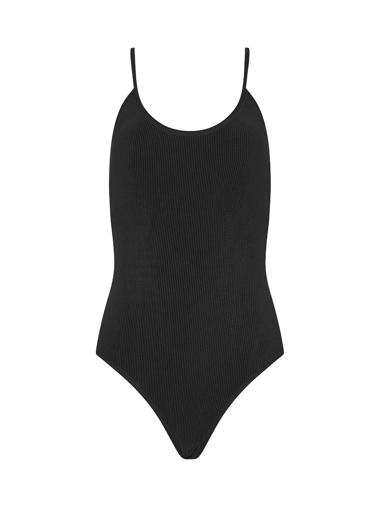 Long Tall Sally Black Textured Cross Back Swimsuit - Image 1 of 2 Long Tall Sally Black Textured Cross Back Swimsuit - Image 1 of 2