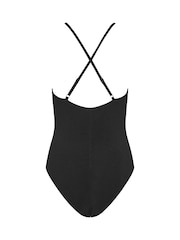 Long Tall Sally Black Textured Cross Back Swimsuit - Image 2 of 2