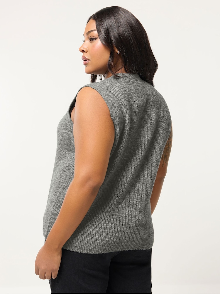 Yours Curve Grey Double Tie Waistcoat - Image 2 of 5 Yours Curve Grey Double Tie Waistcoat - Image 2 of 5