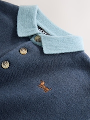Navy Blue Contrast Collar Button Neck Knitted Polo Shirt (3mths-7yrs) - Image 3 of 4