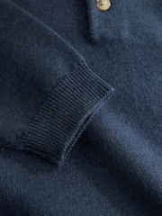 Navy Blue Contrast Collar Button Neck Knitted Polo Shirt (3mths-7yrs) - Image 4 of 4