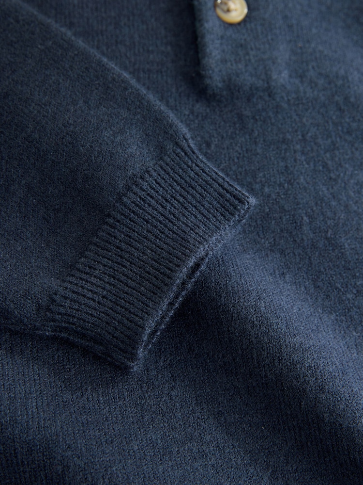 Navy Blue Contrast Collar Button Neck Knitted Polo Shirt (3mths-7yrs) - Image 4 of 4 Navy Blue Contrast Collar Button Neck Knitted Polo Shirt (3mths-7yrs) - Image 4 of 4