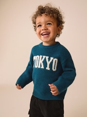 Teal Blue Tokyo Knitted Crew Neck Jumper (3mths-7yrs) - Image 1 of 7
