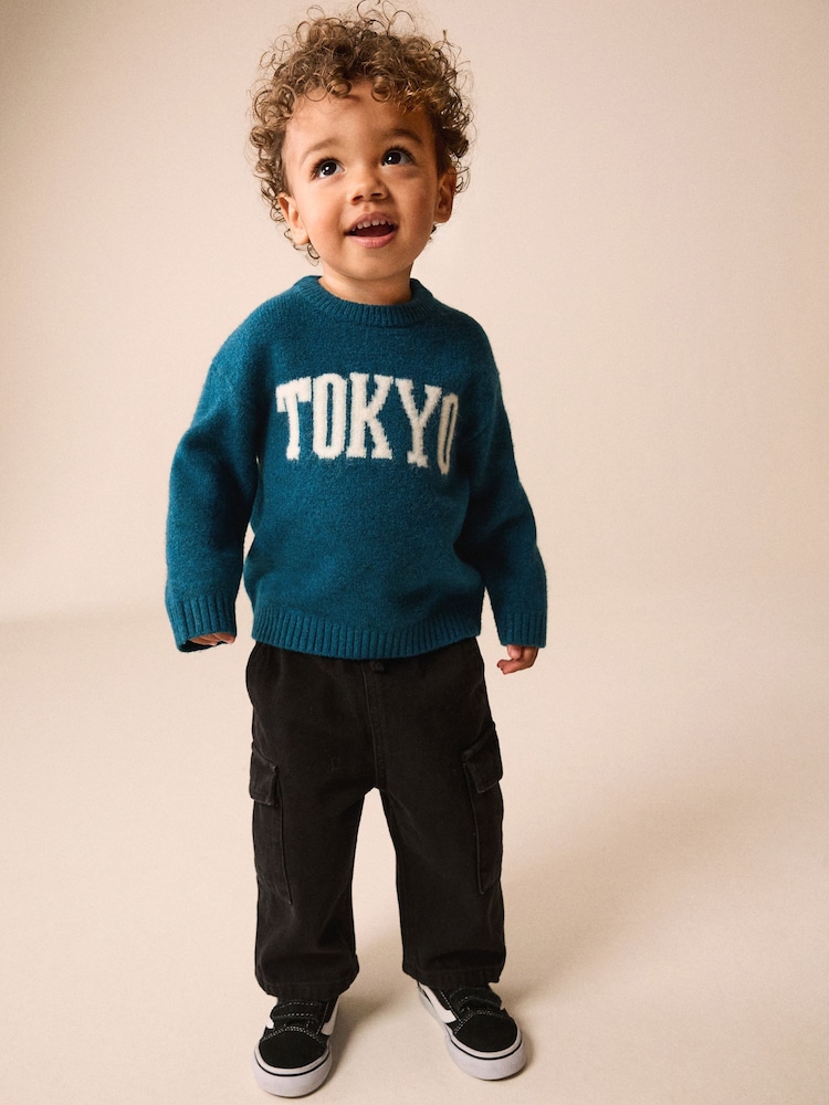Teal Blue Tokyo Knitted Crew Neck Jumper (3mths-7yrs) - Image 2 of 7 Teal Blue Tokyo Knitted Crew Neck Jumper (3mths-7yrs) - Image 2 of 7