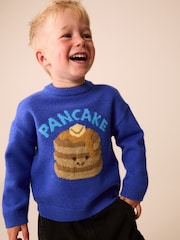 Bright Blue Pancake Character Knitted Crew Neck Jumper (3mths-7yrs) - Image 1 of 8