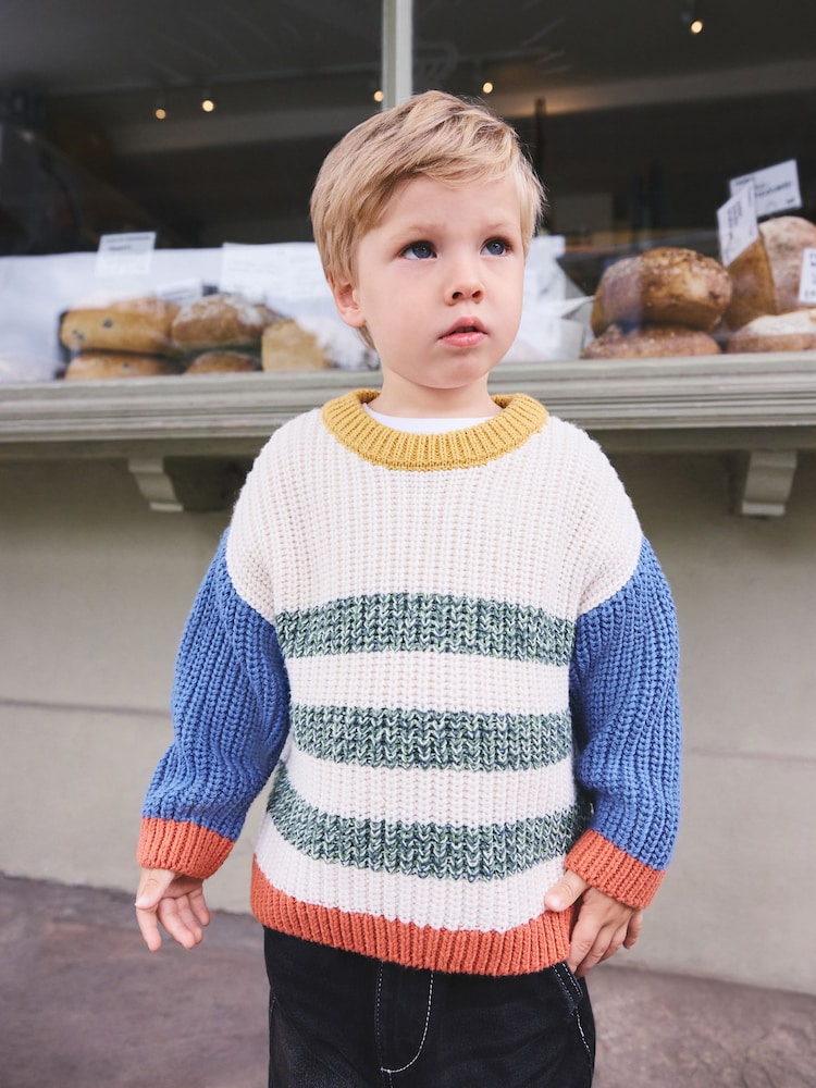 Multi - Striped Multicolour Knitted Crew Jumper (3mths-7yrs) - Bild 1 von 3