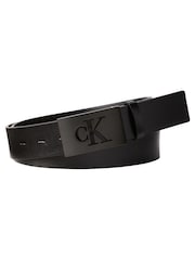 Calvin Klein Black Plaque Smooth Leather Belt - Image 1 of 4