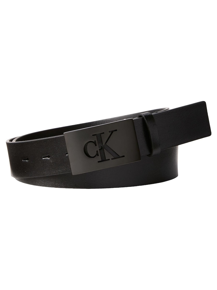 Calvin Klein Black Plaque Smooth Leather Belt - Image 1 of 4