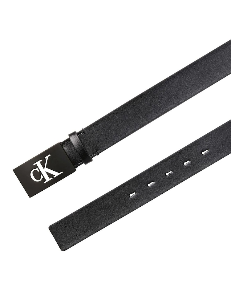 Calvin Klein Black Plaque Smooth Leather Belt - Image 2 of 4