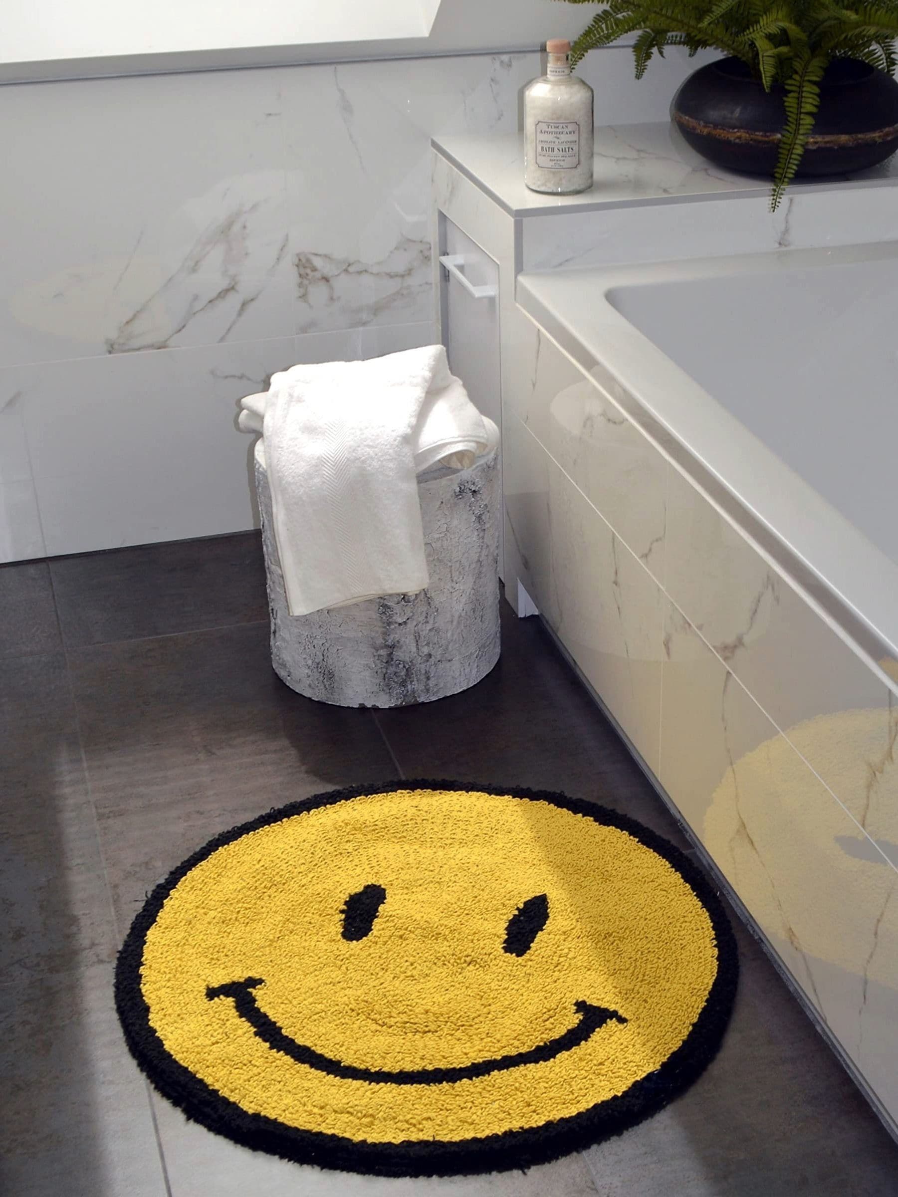 Mooky Mats Unisex Kids Yellow Happy Face Round Bath Mat