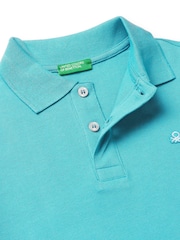 Benetton Blue Short Sleeve Pique Polo Shirt - Image 3 of 3