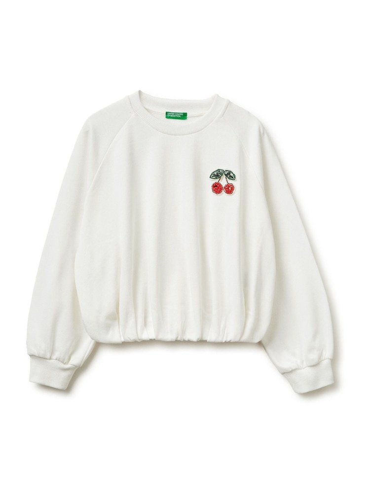 Benetton Cream Crew Neck Cherry Sweatshirt - Image 1 of 3