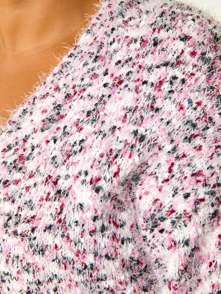 Roman Pink Curve Fluffy Textured Cardigan - Image 5 of 5 Roman Pink Curve Fluffy Textured Cardigan - Image 5 of 5