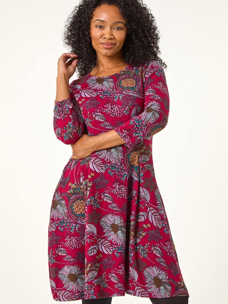 Roman Red Petite Floral Print A-Line Stretch Dress - Image 1 of 5 Roman Red Petite Floral Print A-Line Stretch Dress - Image 1 of 5