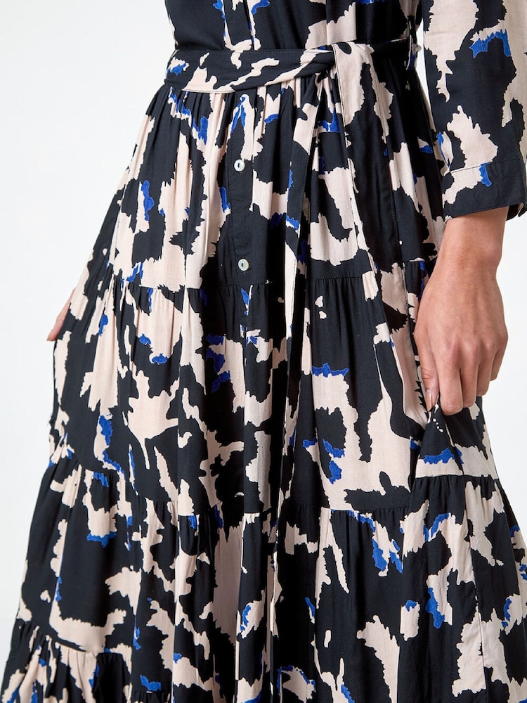 Roman Black Petite Abstract Print Button Midi Dress - Image 5 of 5 Roman Black Petite Abstract Print Button Midi Dress - Image 5 of 5