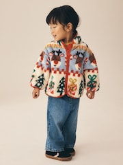 Cream Christmas Santa Half Zip Fleece (3mths-7yrs) - Image 1 of 4