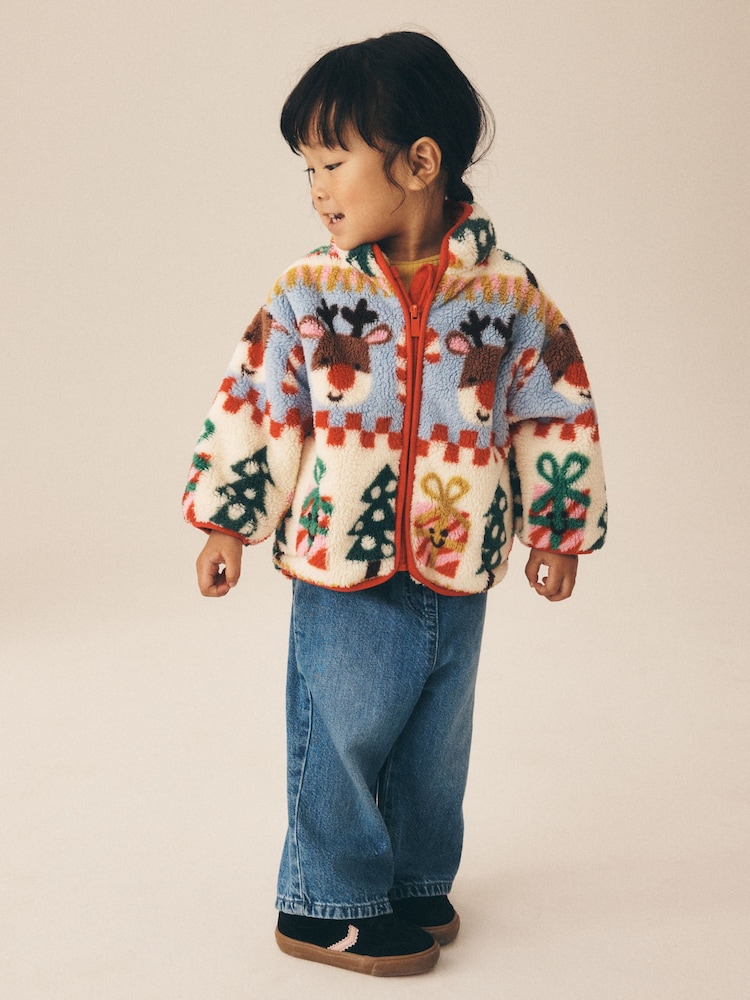 Cream Christmas Santa Half Zip Fleece (3mths-7yrs) - Image 1 of 4