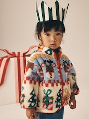 Cream Christmas Santa Half Zip Fleece (3mths-7yrs) - Image 2 of 4