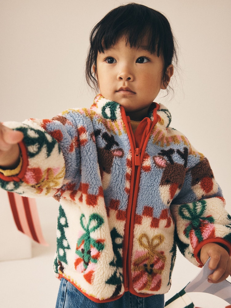 Cream Christmas Santa Half Zip Fleece (3mths-7yrs) - Image 4 of 4