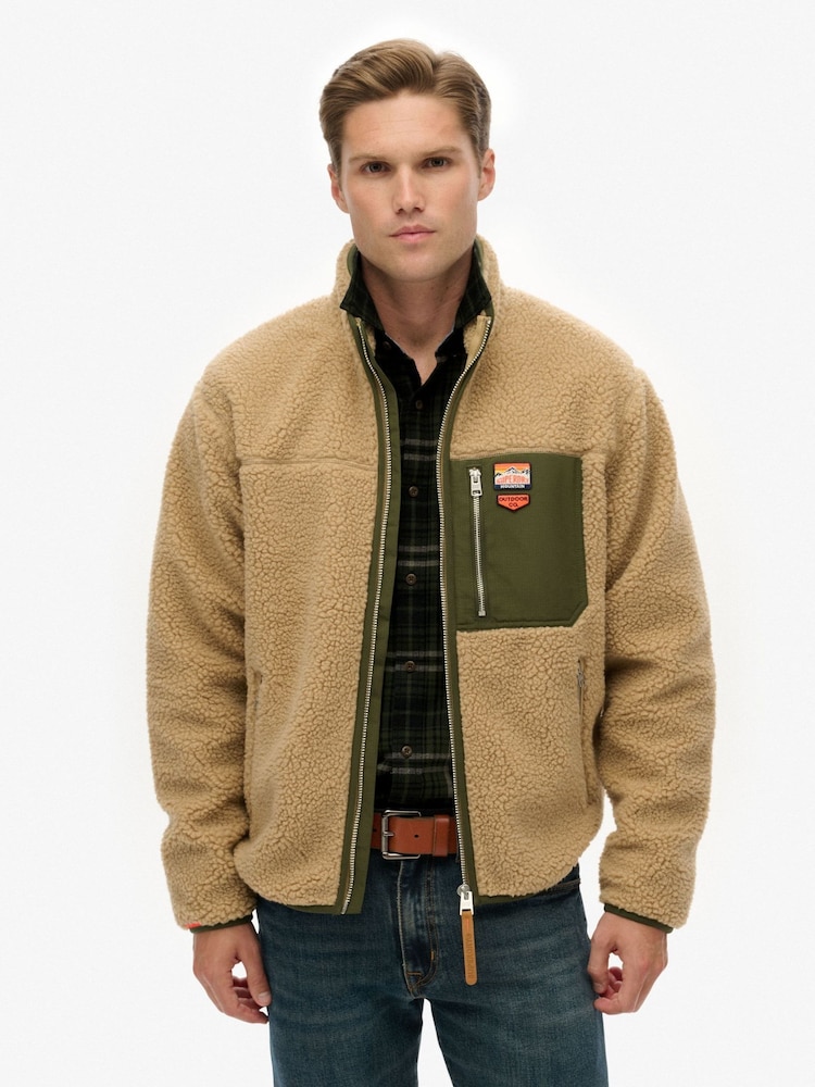 Superdry Brown Vintage Retro Borg Fleece Jacket - Image 1 of 7 Superdry Brown Vintage Retro Borg Fleece Jacket - Image 1 of 7