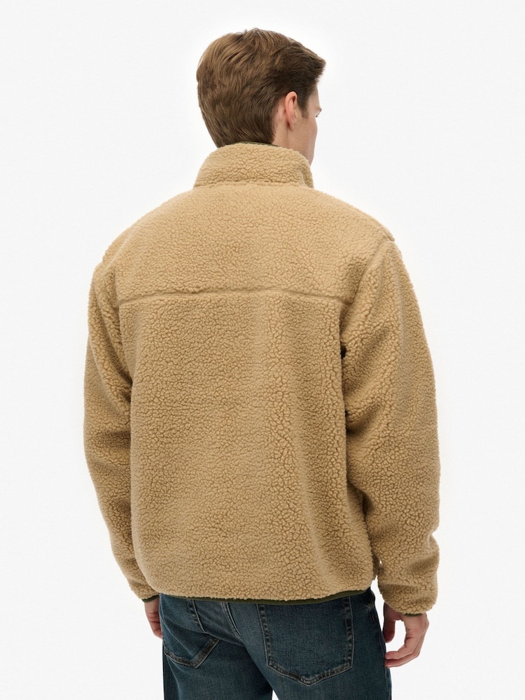 Superdry Brown Vintage Retro Borg Fleece Jacket - Image 2 of 7 Superdry Brown Vintage Retro Borg Fleece Jacket - Image 2 of 7