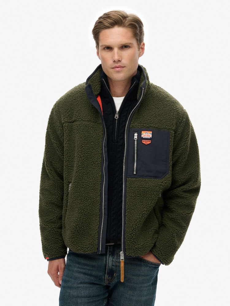 Superdry Green Vintage Retro Borg Fleece Jacket - Image 1 of 6 Superdry Green Vintage Retro Borg Fleece Jacket - Image 1 of 6