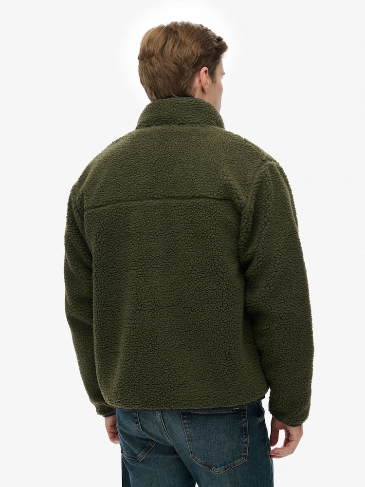 Superdry Green Vintage Retro Borg Fleece Jacket - Image 2 of 6 Superdry Green Vintage Retro Borg Fleece Jacket - Image 2 of 6