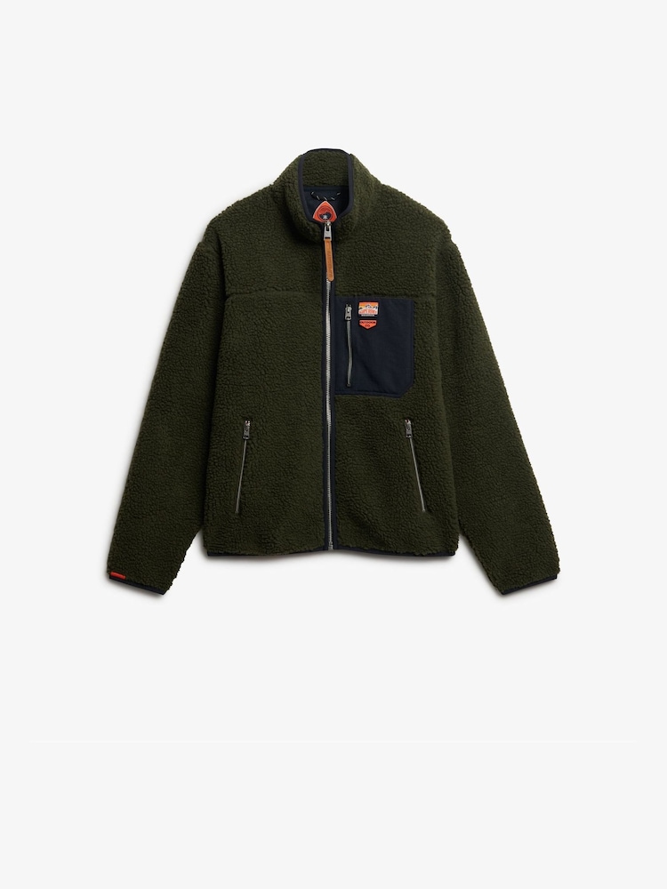 Superdry Green Vintage Retro Borg Fleece Jacket - Image 6 of 6 Superdry Green Vintage Retro Borg Fleece Jacket - Image 6 of 6