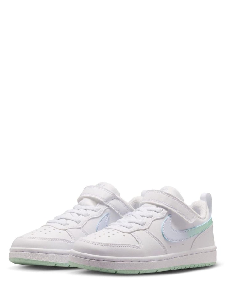 Nike White Arctic Green Junior Court Borough Low Trainers - Image 2 of 8