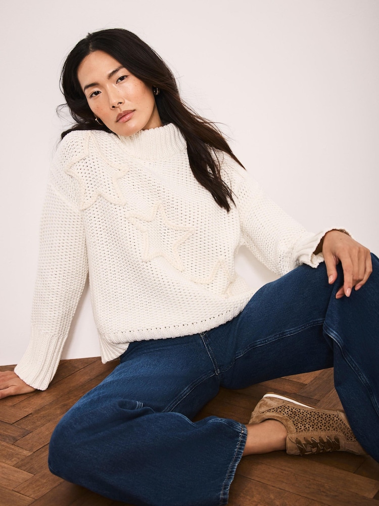 Mint Velvet White Cotton Blend Star Detail Jumper - Image 1 of 7