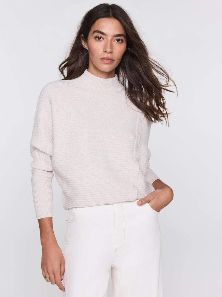 Mint Velvet Grey Neutral Button Detail Ribbed Jumper - Image 1 of 8