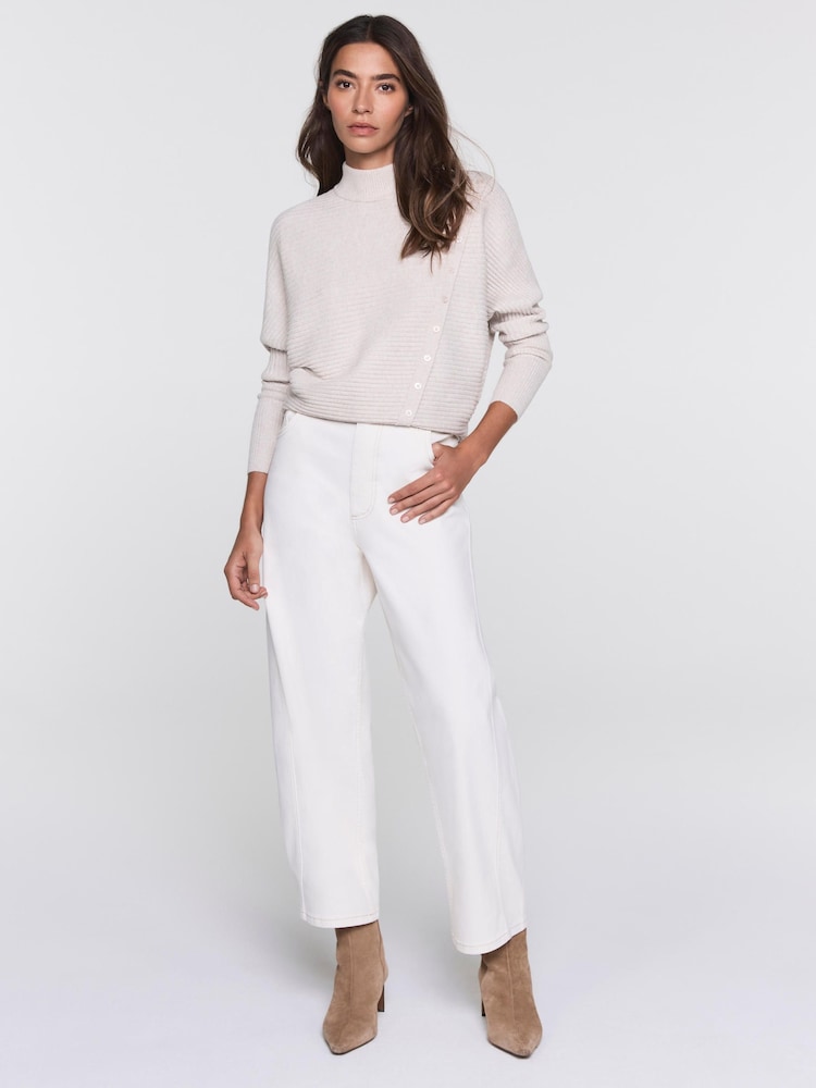 Mint Velvet Grey Neutral Button Detail Ribbed Jumper - Image 2 of 8