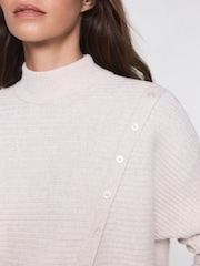 Mint Velvet Grey Neutral Button Detail Ribbed Jumper - Image 6 of 8