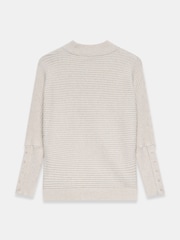 Mint Velvet Grey Neutral Button Detail Ribbed Jumper - Image 8 of 8