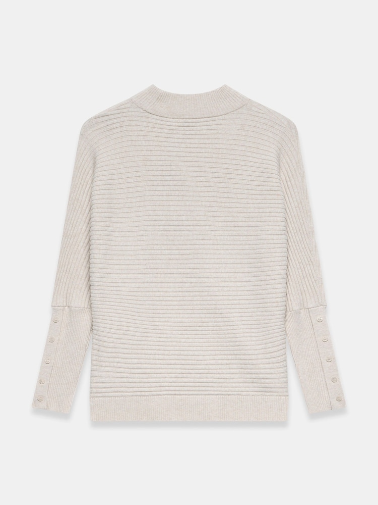 Mint Velvet Grey Neutral Button Detail Ribbed Jumper - Image 8 of 8