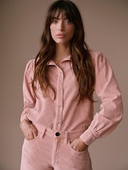Mint Velvet Pink Corduroy Puff Sleeve Shirt - Image 1 of 8