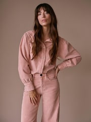 Mint Velvet Pink Corduroy Puff Sleeve Shirt - Image 3 of 8