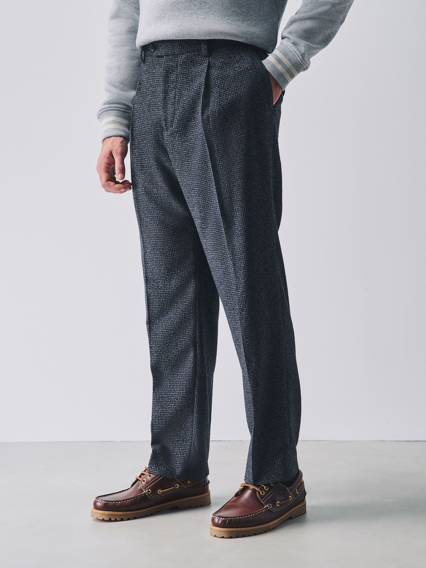 【U】BOUCLE SUIT TROUSERS Buy Navy Tailored Fit Puppytooth Boucle Textured Suit Trousers