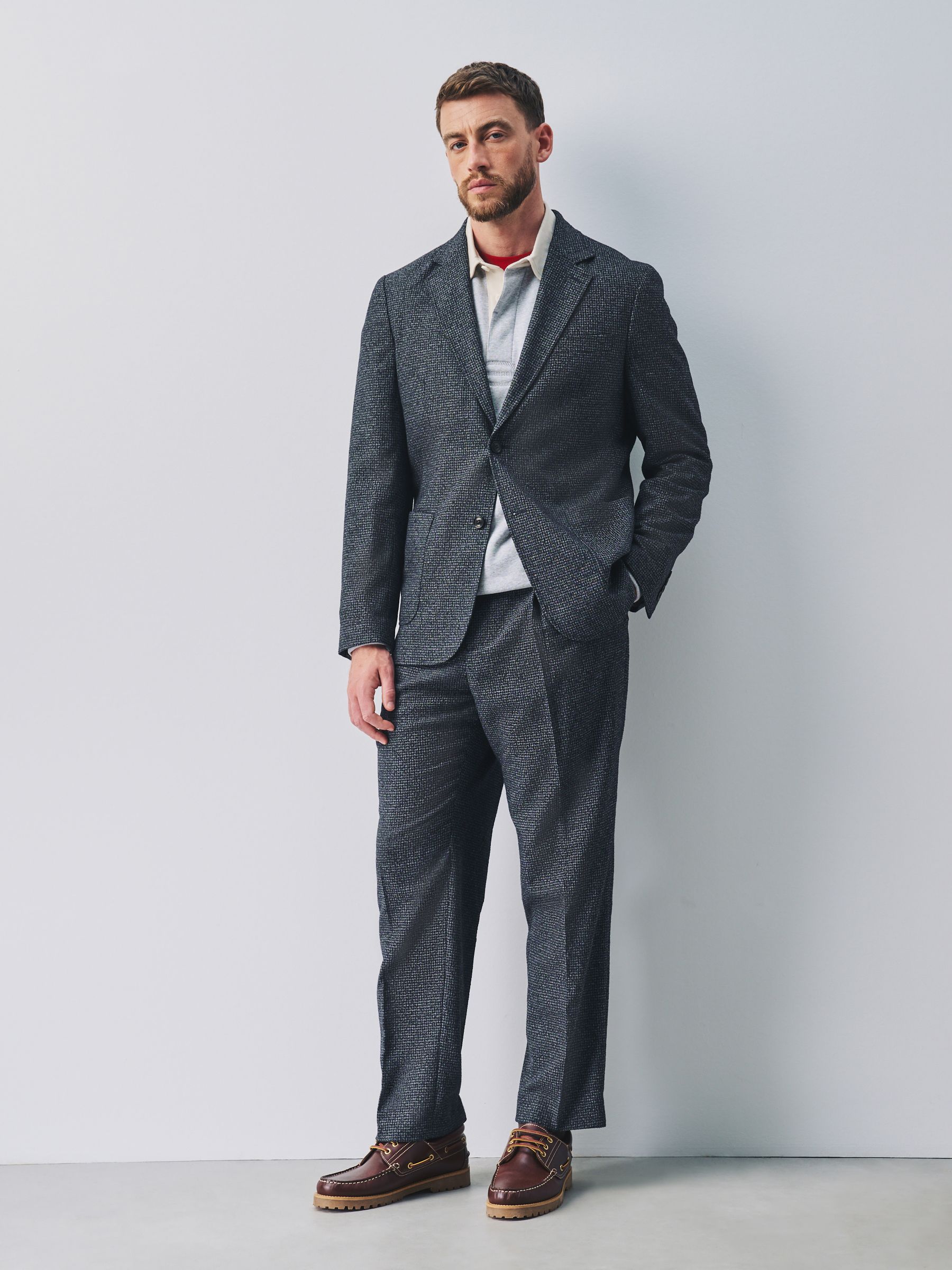 【U】BOUCLE SUIT TROUSERS Buy Navy Tailored Fit Puppytooth Boucle Textured Suit Trousers