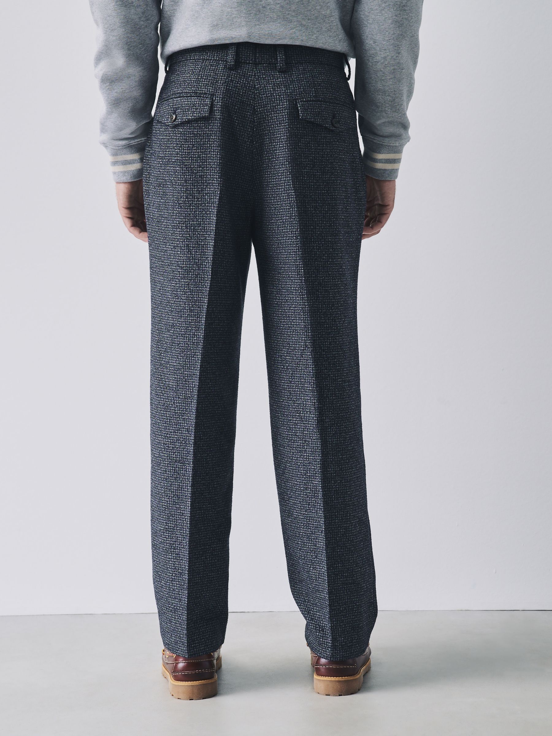 Buy Navy Tailored Fit Puppytooth Boucle Textured Suit Trousers