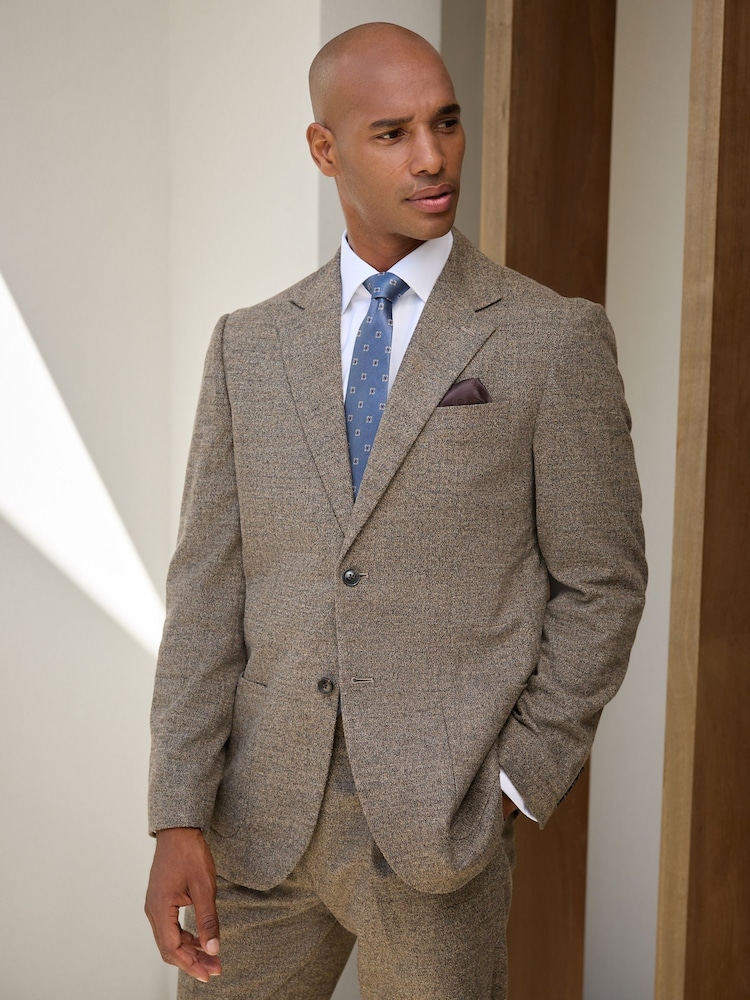 Neutral Regular Fit Nova Fides Italian Wool Blend Boucle Textured Suit Jacket - Image 1 of 13 Neutral Regular Fit Nova Fides Italian Wool Blend Boucle Textured Suit Jacket - Image 1 of 13