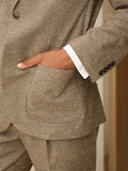 Neutral Regular Fit Nova Fides Italian Wool Blend Boucle Textured Suit Jacket - Image 7 of 13