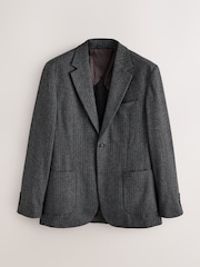 Grey Tailored Fit With Wool Herringbone Stripe Suit Jacket - Image 1 of 6