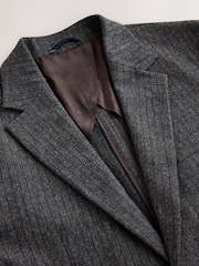 Grey Tailored Fit With Wool Herringbone Stripe Suit Jacket - Image 3 of 6