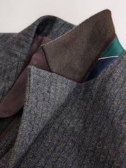 Grey Tailored Fit With Wool Herringbone Stripe Suit Jacket - Image 4 of 6