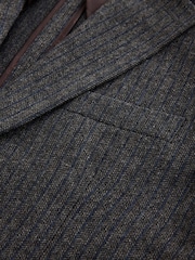 Grey Tailored Fit With Wool Herringbone Stripe Suit Jacket - Image 5 of 6