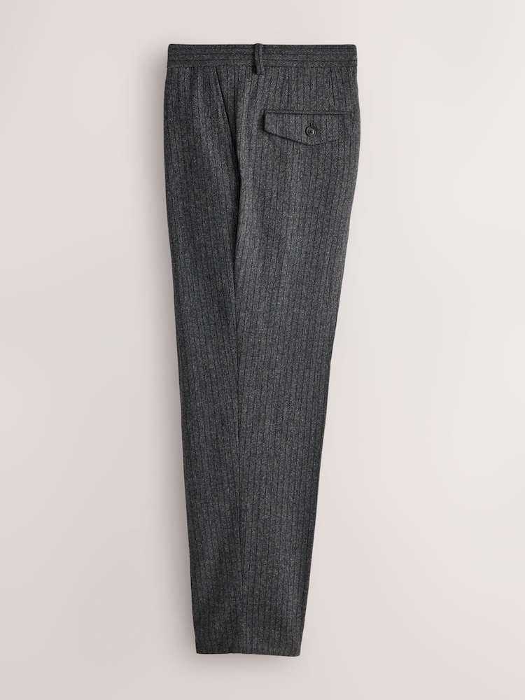 Grey Tailored Fit With Wool Herringbone Stripe Suit Trousers - Image 2 of 5