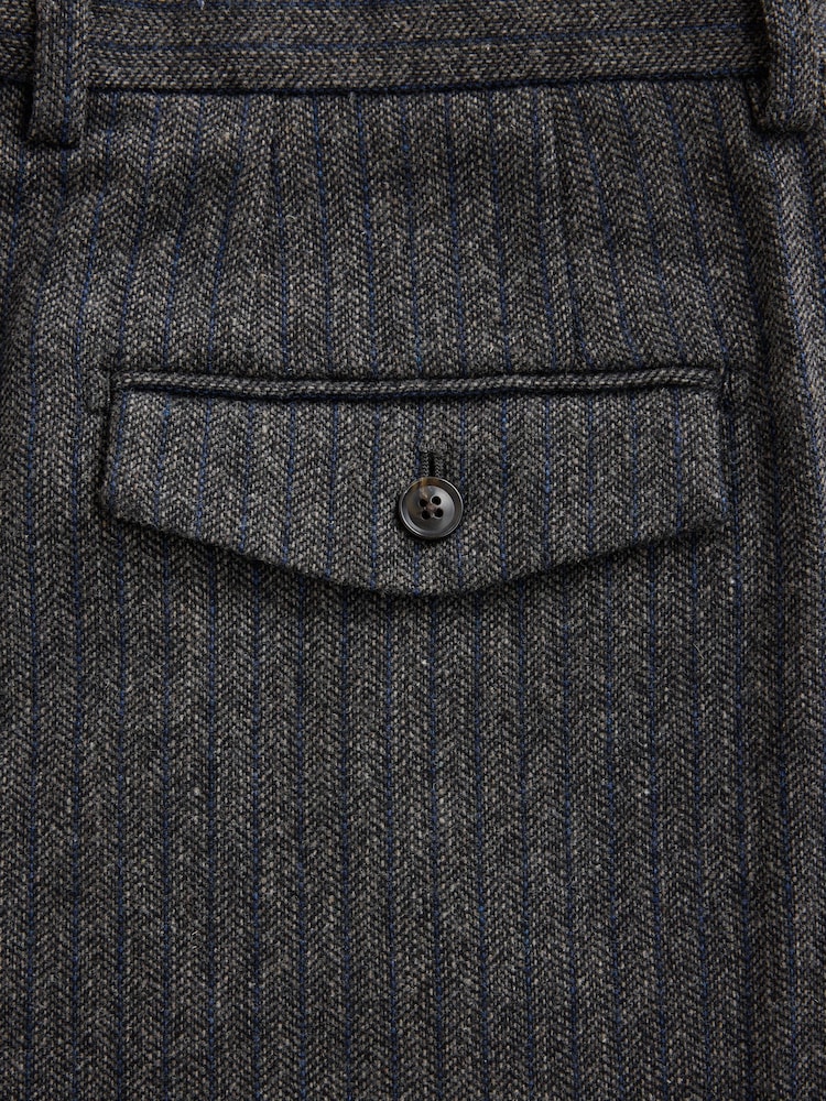 Grey Tailored Fit With Wool Herringbone Stripe Suit Trousers - Image 5 of 5