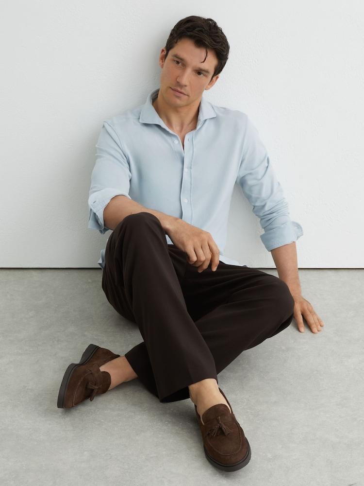 Reiss Dark Brown Jimmy Suede Tassel Loafers - Image 1 of 5