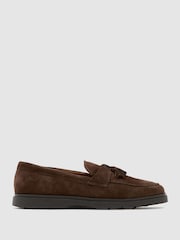 Reiss Dark Brown Jimmy Suede Tassel Loafers - Image 2 of 5
